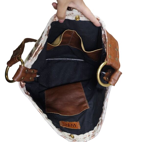 Wild Goose Cowhide Leather Shoulder Bag Purse White Rose Gold Speckled Cowgirl - Picture 7 of 11